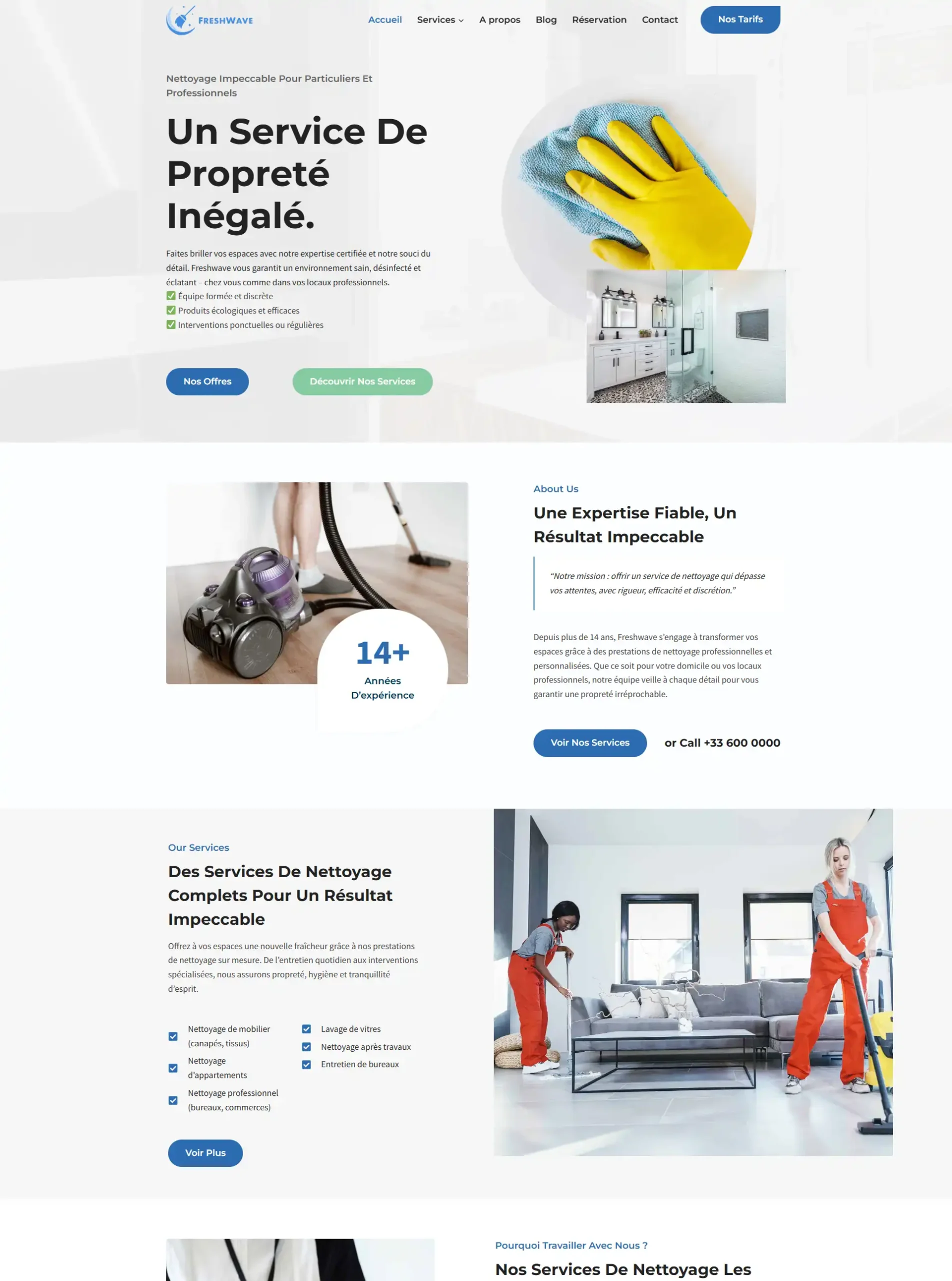 Image du site de FreshWave partenaire développant son activité autour du service ménager. Créé par WebGurus sur Poitiers
